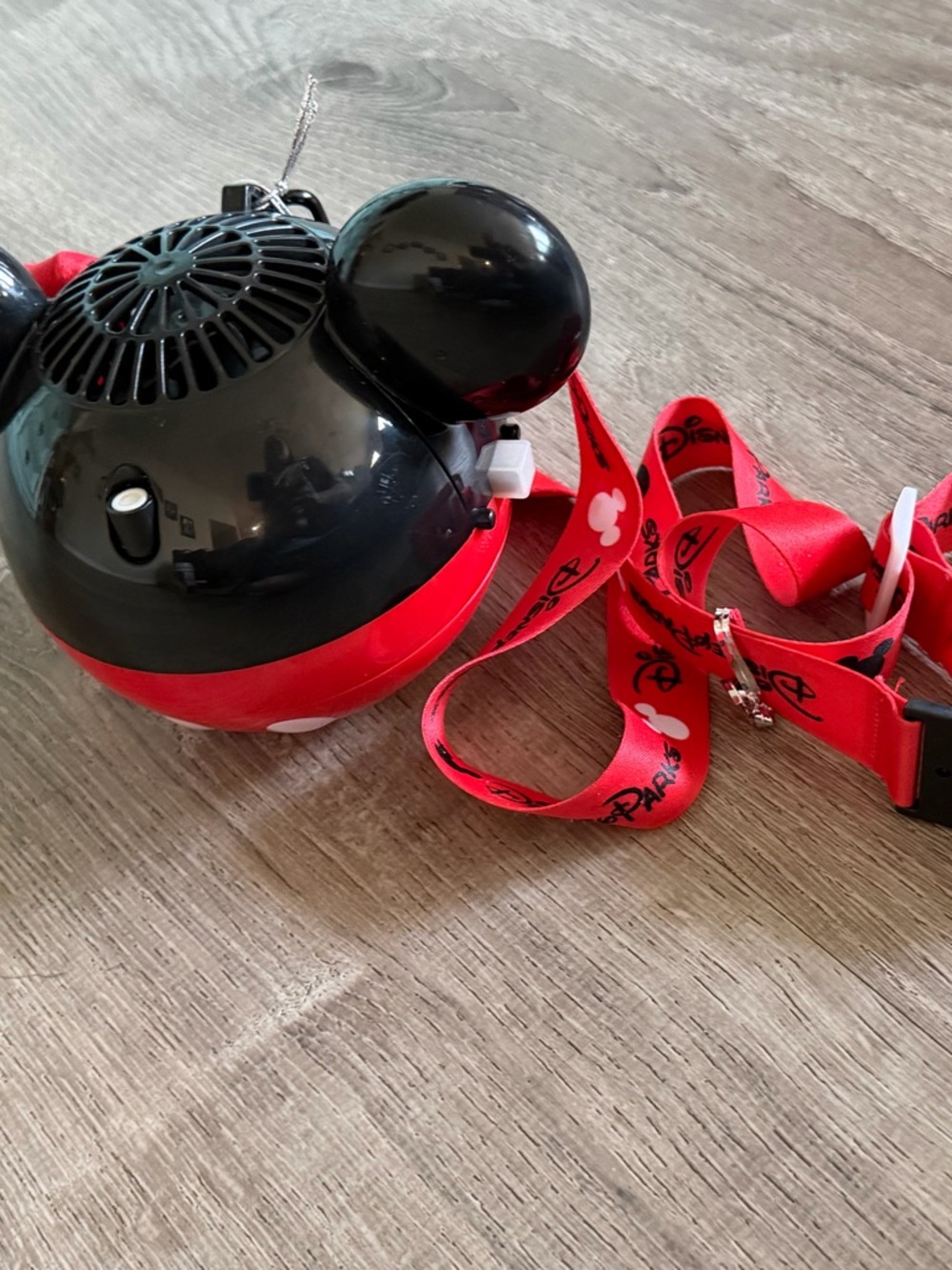 Disney Parks Red and Black Mickey Ear Misting Fan with Disney Parks Lanyard - Picture 2 of 3